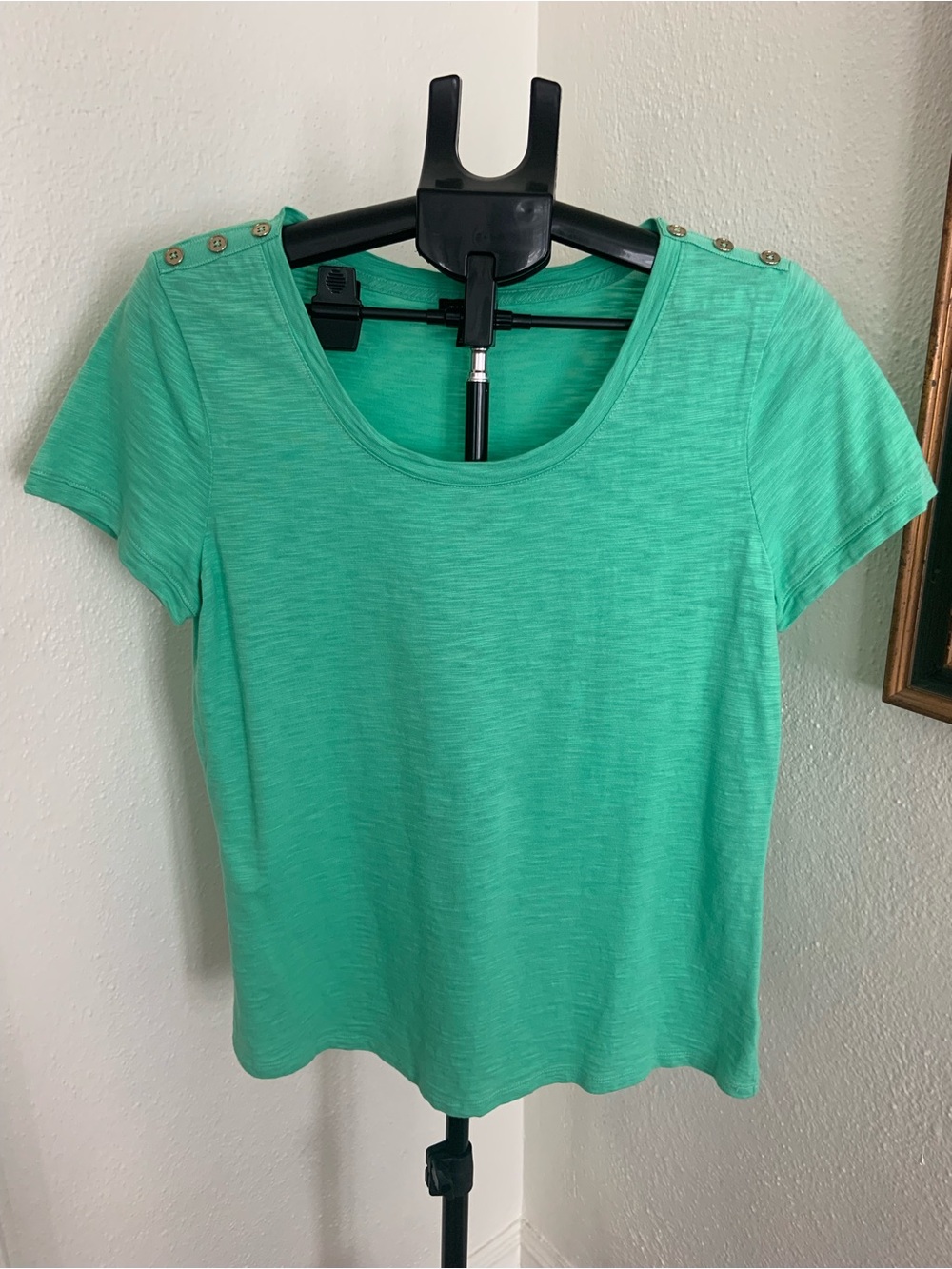 Talbots Short Sleeve Scoop Neck Tee with Shoulder Buttons green
